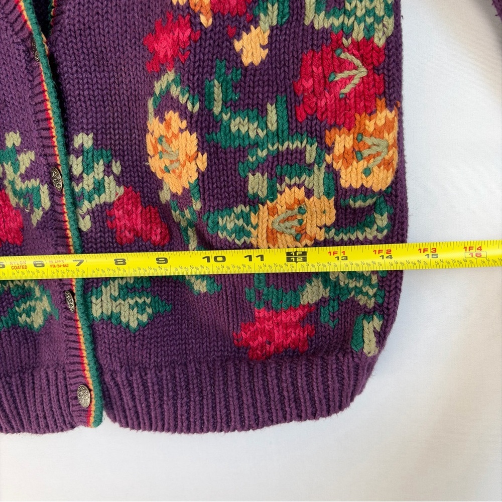 Vtg Robert Scott Women M Cardigan Knit Sweater Purple Floral Grandmacore Cottage - Picture 4 of 14